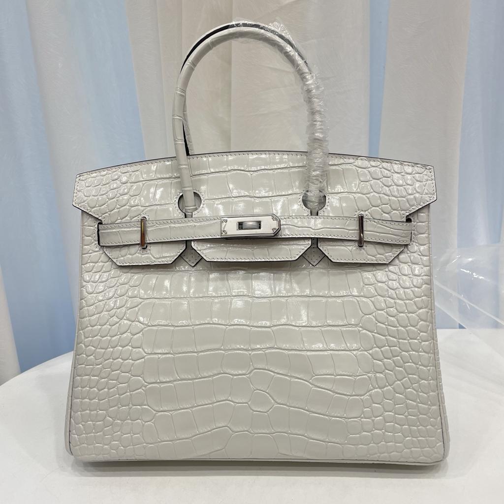 New Top-grain Cowhide Crocodile Pattern Women's Full Pair Version Shoulder Strap Version Handbag Lock Solid Color Women's Bag