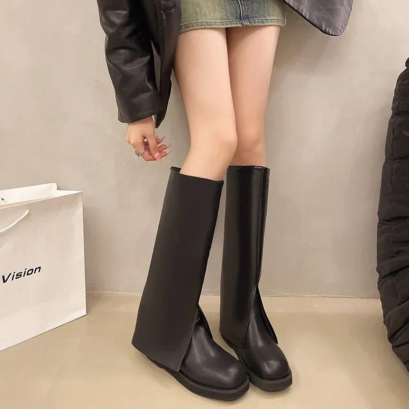 Fashion Women Trouser Legs High Boots Fashion Slip On Shoes 2025 Autumn Winter Low Heel Ladies Knight Long Booties
