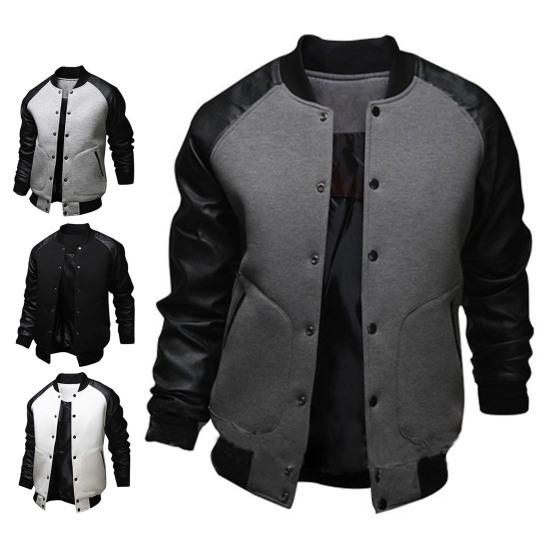 Perchero para Abrigos de Hombre Cuello Alto Colores Contrastantes Bolsillos Grandes Patchwork Informal Chaqueta de Béisbol para Uso Diario