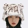 Soft Plush Bear Hat Imitation Mink Fur Brimless Pullover Cap Soft Leopard Print Beanie  Girls
