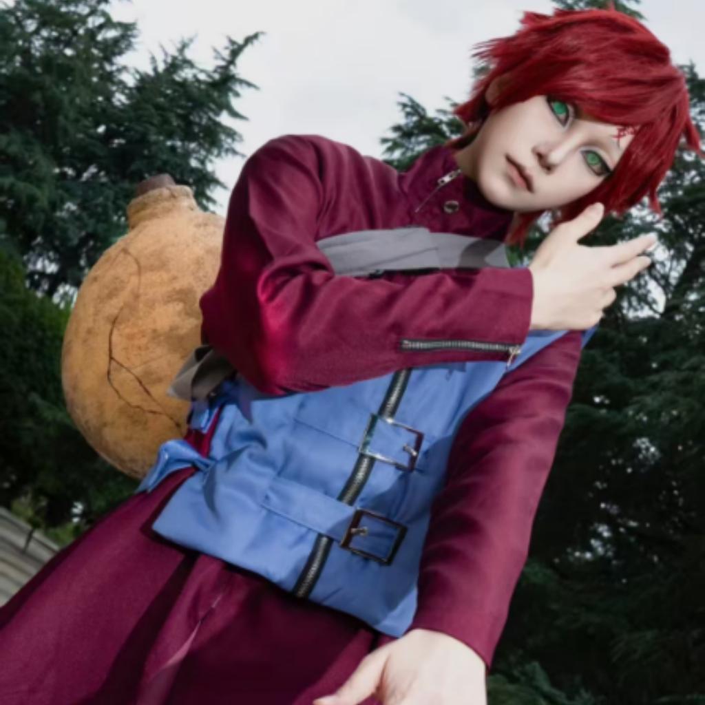 Gaara Cosplay Kostyme Sandfoss Femte Kazekage Rødt Hår Shinobi Ninja Tatoveringsklistremerke Sett Parykk Halloween Jul