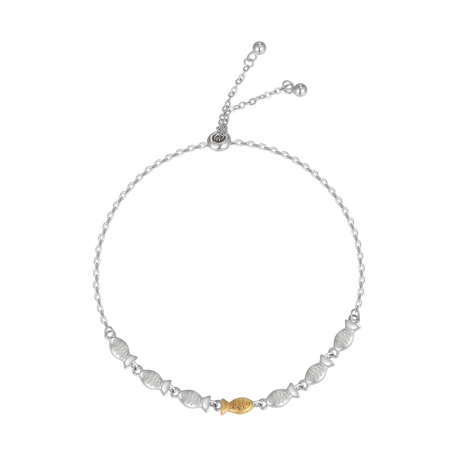 

Браслет из серебра 925 пробы с годовым мотивом рыбы, женский, с маленькими рыбками на шнурке, в японском и корейском стиле, украшение в стиле холодного ветра, подарок 925 silver