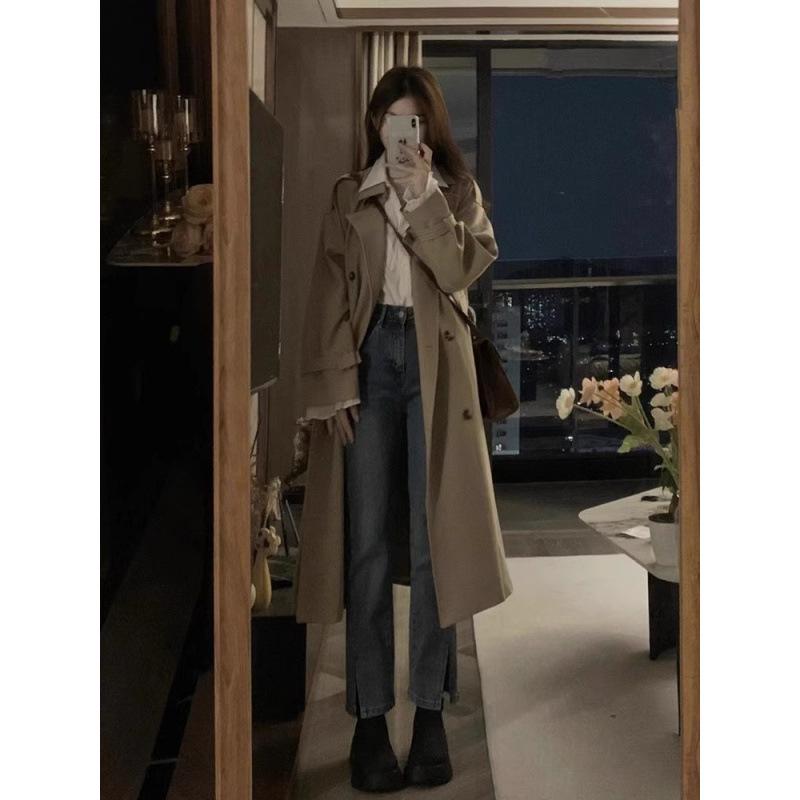 2025 Spring & Autumn Khaki British Style Petite Trench Coat for Women