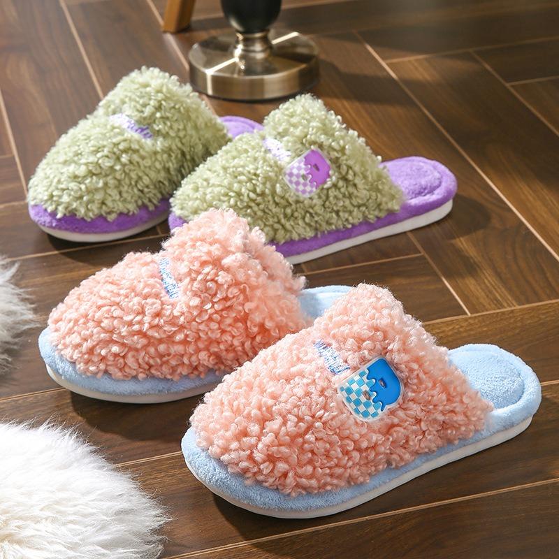 Cotton slippers women's autumn and winter indoor home warmth thick bottom non-slip couple velvet cartoon slippers men's home winter