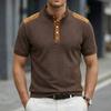 Mens Waffle Knit Henley Collar Short Sleeve Polo Shirt