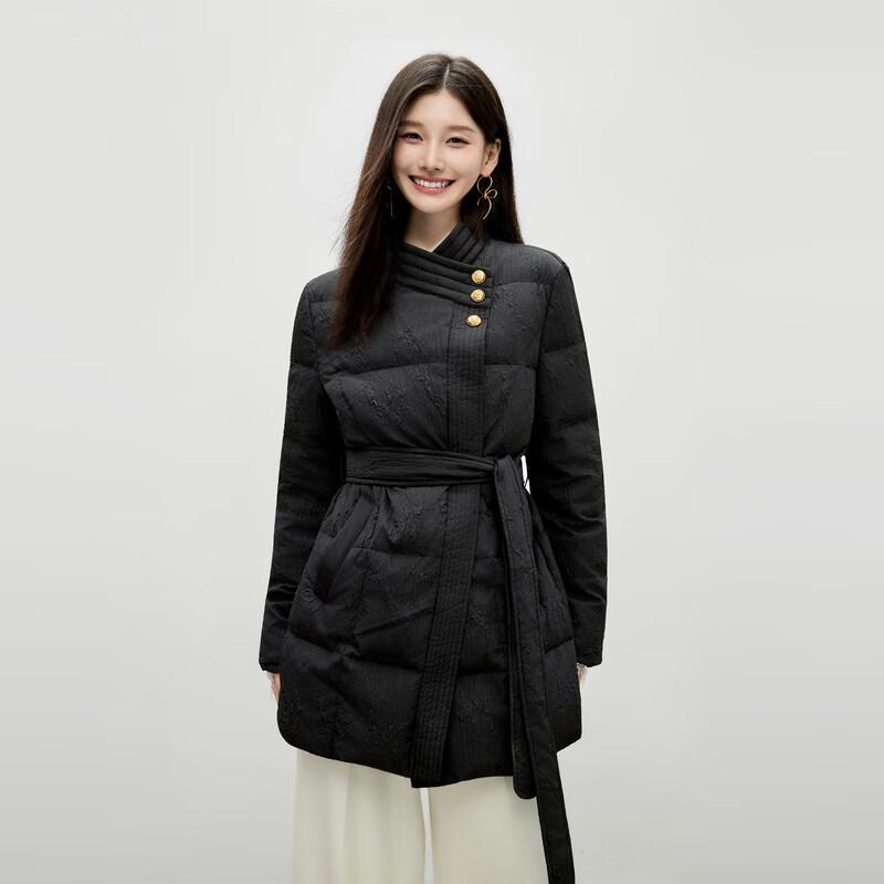 

Qiushui Yiren Women s Oblique Collar Belted Down Jacket XL