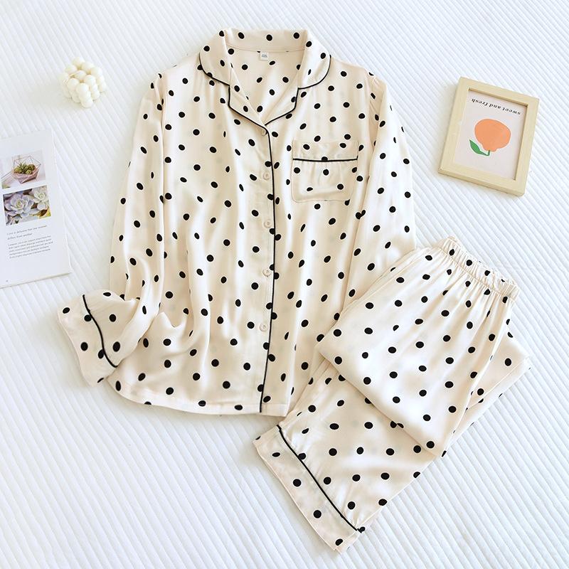 Fashion Flower Silky Pajamas Sets Women Summer Sleepwear LAong-sleeve High Quality Pyjamas