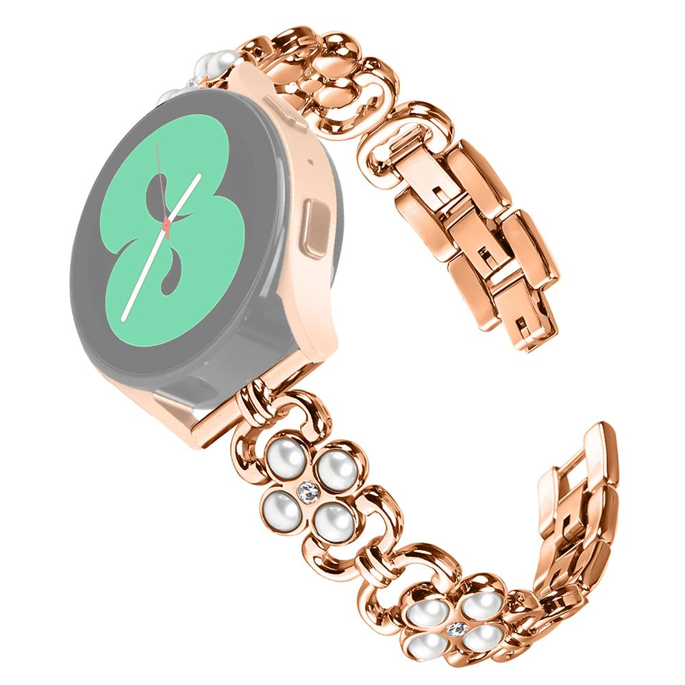 

For Huawei Watch 2 Wrist Band Pearl Decor Four Leaf Clover Stainless Steel Strap Rose Gold