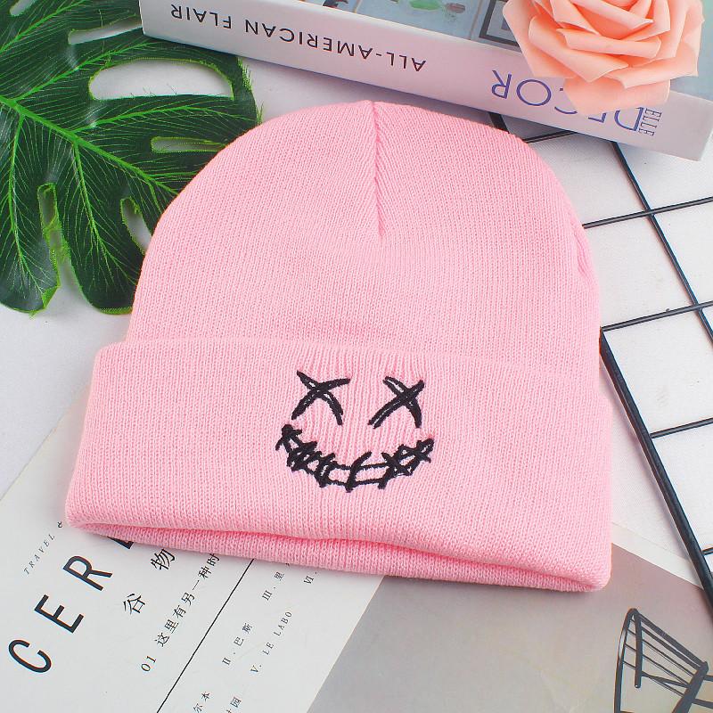 Herbst Winter Strickmütze Lustige Gesichts Mütze Vielseitig für Damen Streetstyle Personalisierte Stickerei Wollmütze Warme Zehenkappe Unisex