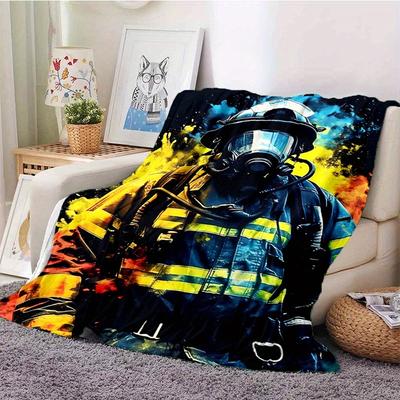 1pc Firefighter Colorful Printed Blanket Is Stylish, Soft and Warm - Perfect for Couches, Couches, Offices, Beds, Camping and Tr