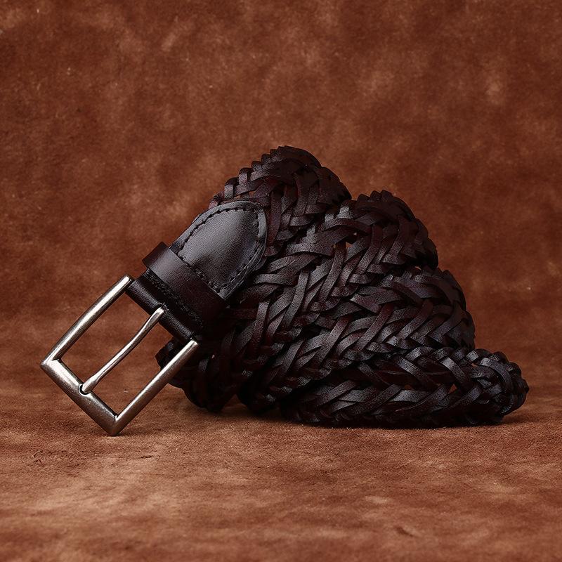 3Cm Wide Hand-Woven Belt Women'S Leather Needle Buckle First Layer Cowhide Weaving Personality Trend Versatile Belt Men