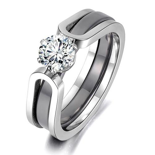 New Fashion Black Square Crystal Brand Jewelry Accessories Ring Unique Stainless Steel Rings for Women