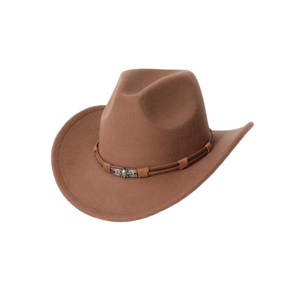 Men's casual western cowboy hat with skull accessory, British style felt hat, all-season wool jazz hat