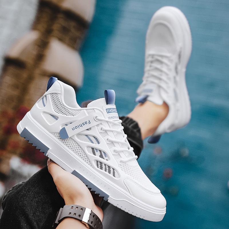 2024 Men's Trendy White Mesh Sneakers - Breathable Casual Shoes with Soft Sole