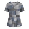 Women's Loose Short Sleeved Fashionable Square Printing V-neck Buttonable Side Slit Top T-shirt