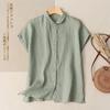 Women Summer Cotton Linen Short Sleeve Shirt Loose Vintage Casual Blouse Breathable Retro Daily Top 2026 New Arrival