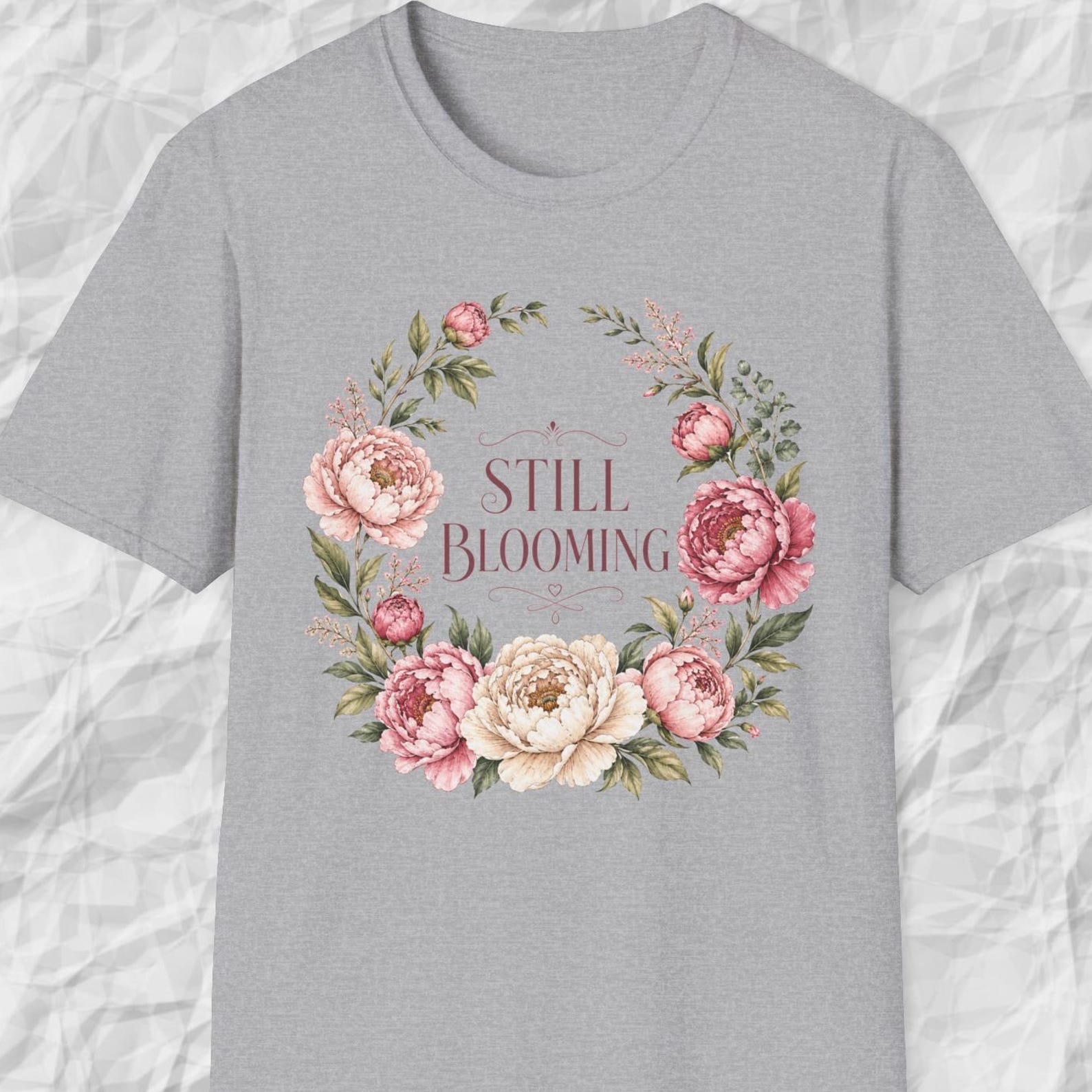 Still Blooming Shirt, Floral Wreath Tee, Peony Flower T shirt, Botanical Garden Shirt, Colorful Flower Tee XL