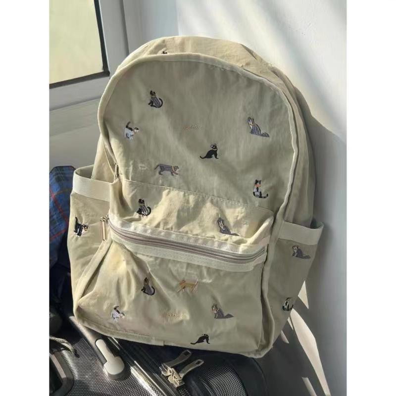 

Beige Embroidery Cat Backpack Women Waterproof Large Capacity Daypack Ladies Harajuku Exquisite Cute Cartoon Mochilas Mujer Chic 30x41x9cm бежевый