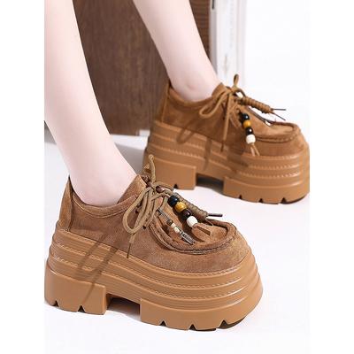 Fashion 2025 Autumn Women's Leather Sneakers High Platform Lace-up Casual Shoes Thick Sole 10CM Heels Walking Shoes Zapatos Mujer