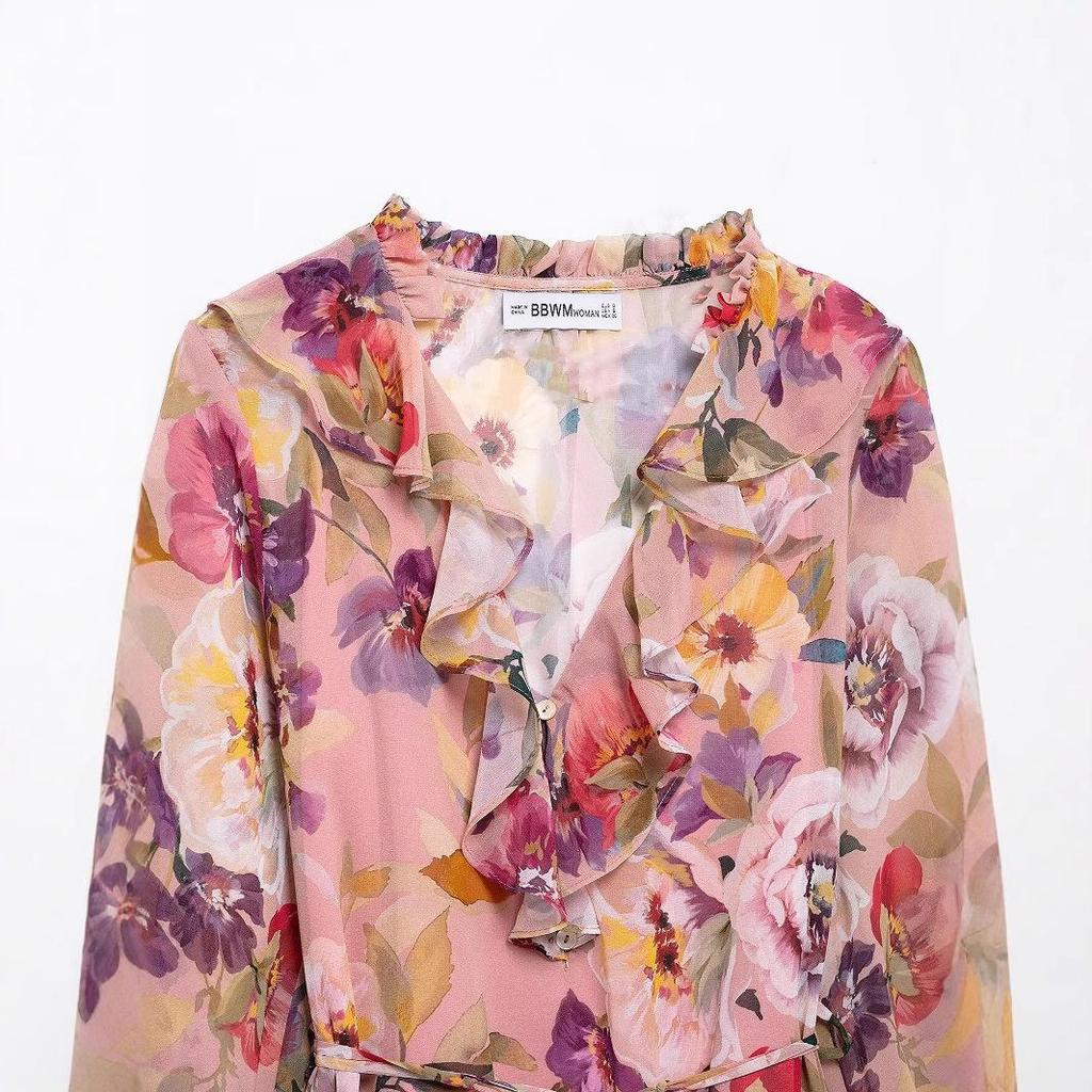 Women's European & American Style Floral Print Layered Mini Dress