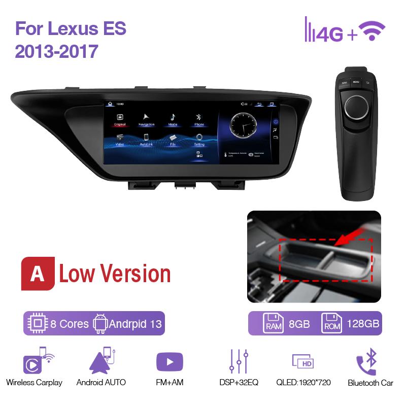 For Lexus ES 2013-2017 10.25inch GPS Navigation Radio Android12 8+256G 8Core CarPlay 4G 360Camera Car Multimedia Video Player