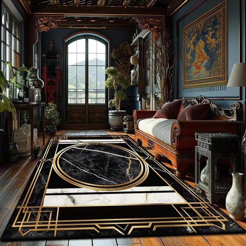 Modern Golden Frame Marble Carpet Luxury Lounge Rug Large Area Living Room Sofa Decoration Rug Bedroom Decor Bedside Floor Mat