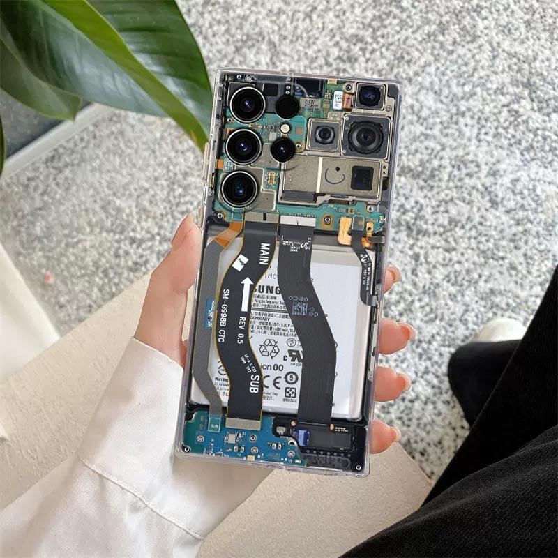 Phone Back Circuit Board S25Ultra Phone Case For Samsung Galaxy S25 S24 S23 S21 Ultra S20 FE S22 Plus S24FE A56 A55 Clear Cover