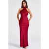 Womens Satin Slip Dress High Neck Sleeveless Bodycon Maxi Split Design Party