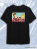 TeeSensation Black Crew Neck Short Sleeve T-Shirt with Beavis Poking Butt-Head Couch Print