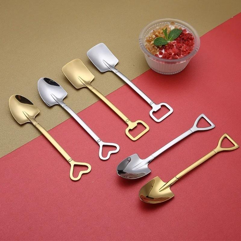 1Pc Spade Spoon Stainless Steel Creative Retro Dessert Spoon Watermelon Square Shovel Ice Cream Heart Shape Spoon Bottle Opener