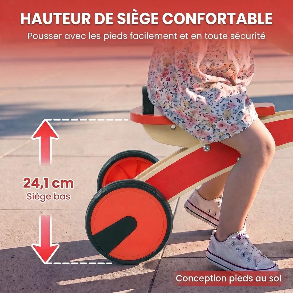 Ride-On Push Car for Children, Without Pedals, EVA Wheels, Backrest, Ages 2-3, Red