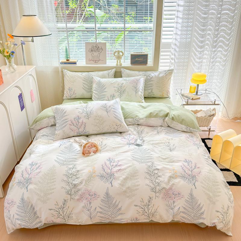 Garden Pink Flowers Pattern Duvet Cover Set 3Pcs Cute Rabbit Printed 100% Cotton Soft Comfortable Comforter Cover Bedding Set