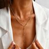 Double Layer Y-shaped Long Chain Drop Pendant Necklace, Gold Plated Stainless Steel Beaded Chain Choker Fashion Jewelry Gifts