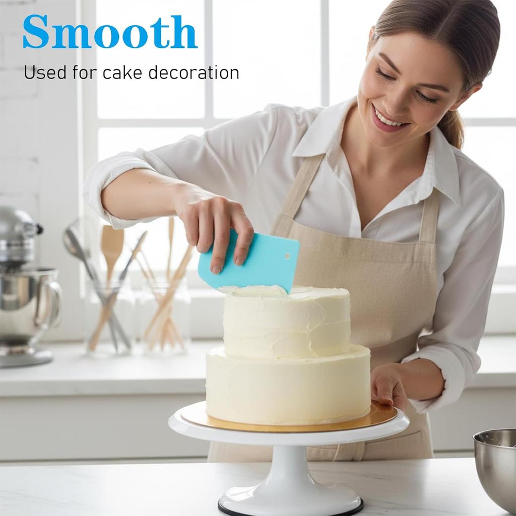 6Pcs Food Dough Scraper Bench Scraper, Plastic Multi Purpose Kitchen Pastry Cutting Tool Flexible Bowl Scrapers with Curved Edge, Cake Baking Bench