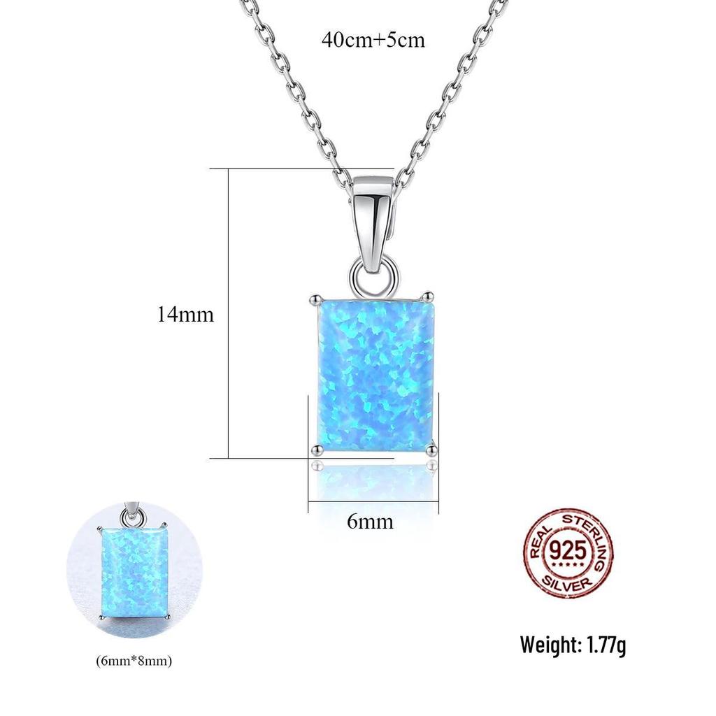 PAG&MAG Silber S925 Opal Anhänger Halskette - Schlichte Kasten-Kette für Damen