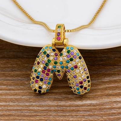 Nidin Fashion Luxury 26 Letters Copper Zircon Pendant Necklace for Women Rainbow Initials Name Necklace Wedding Party Jewelry
