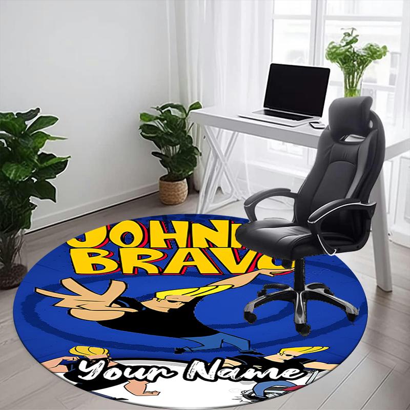 Custom Name Johnny Bravo Printed Round Rug Carpet Chair Rug Area Rug Entryway Doormats,for Office Chair Living Room Bedroom Kitchen Room.
