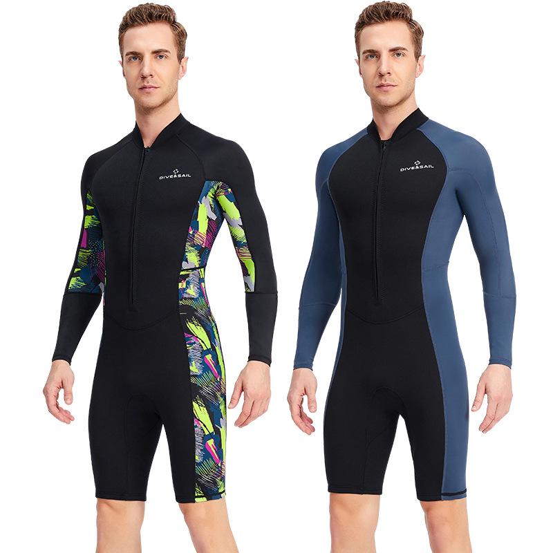 Men's 1.5mm One-Piece Long Sleeve Wetsuit for Diving, Snorkeling, and Surfing - Lycra Sun Protection.