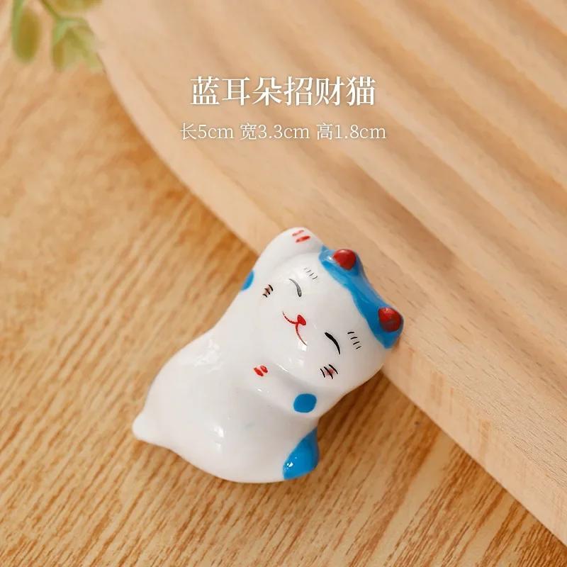 Zakka Cute Cat Chopstick Holder Tableware Japanese Style Underglaze Restaurant Simple Oval Spoon Bracket Utensil for Kitchen