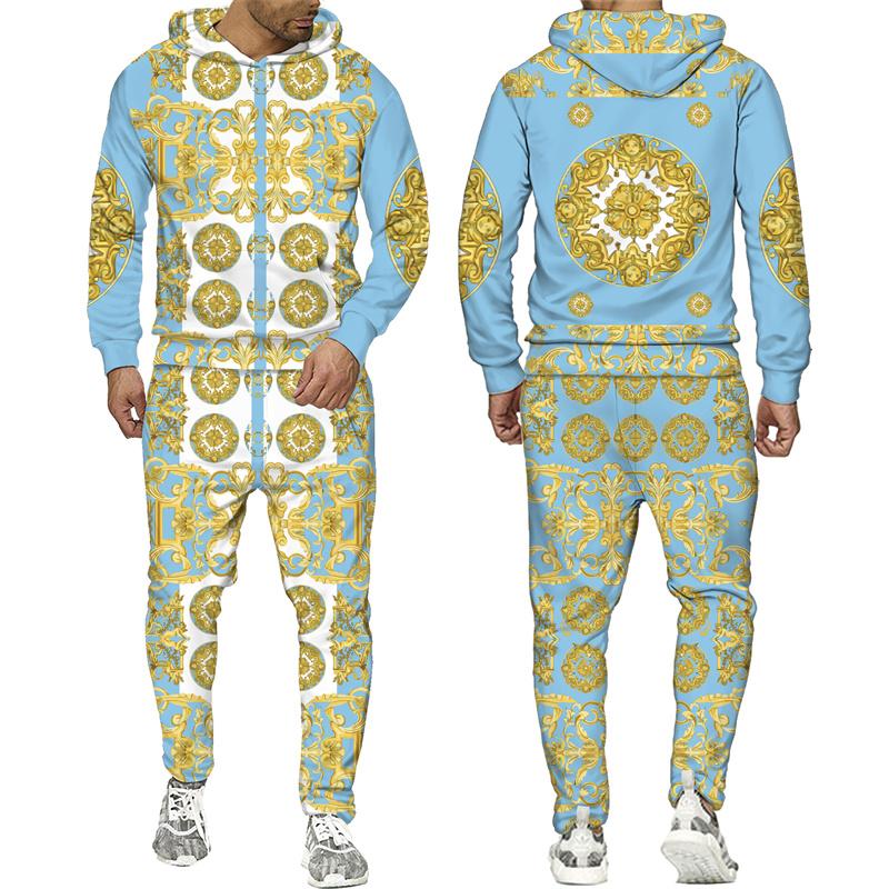 Trening pentru bărbați cu imprimeu 3D Phnom Penh auriu, stil hip hop, hanorac cu mânecă lungă, pantaloni, costum de primăvară toamnă, set de îmbrăcăminte sport pentru jogging pentru bărbați