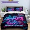 3PC Custom Name Gamer Neon Lights Bedding Set Printed Bedding Set Duvet Cover Closure Includes 1 Duvet Cover & 55 Pillowcases for Bedroom