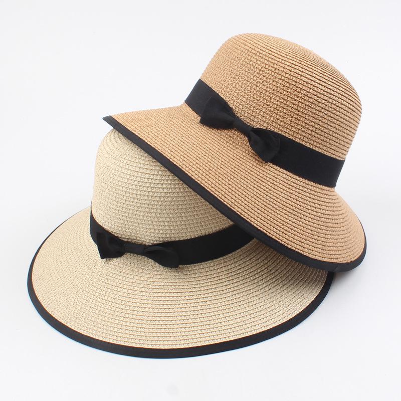 Women's Korean Style Straw Sun Hat with Bow - Casual, Versatile, and Simple Design for Summer Outings.