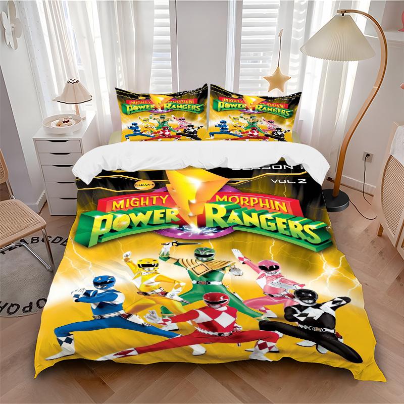 Set Biancheria da Letto 3 Pezzi Mighty Morphin Power Rangers - 1 Copripiumino Morbido + 2 Federe, Lavabile in Lavatrice - Adatto a Tutte le Stagioni, Regalo Perfetto per Fami