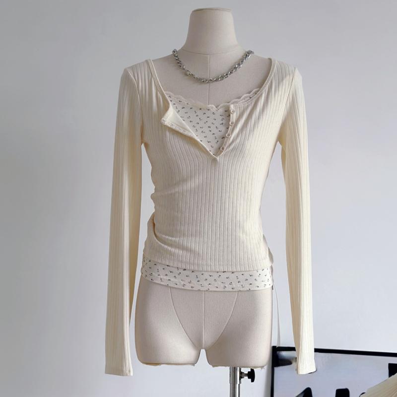 Fashion Simple White T-Shirts Mori Girl O-Neck Crop Top Gyaru Long Sleeve Slim Casual Tees Gyaru 2000s Aesthetic Autumn Winter