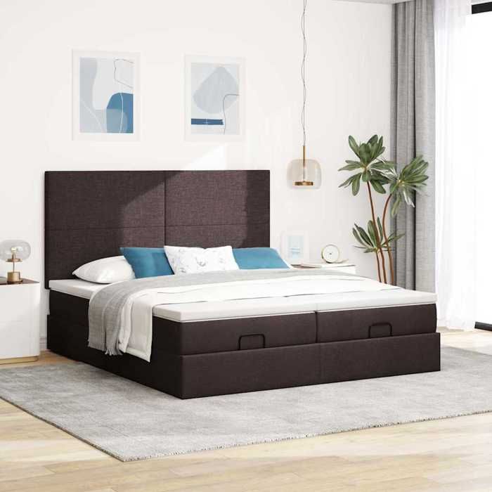 Maison Exclusive - Cadre de lit ottoman avec matelas marron foncé 180x200 cm tissu