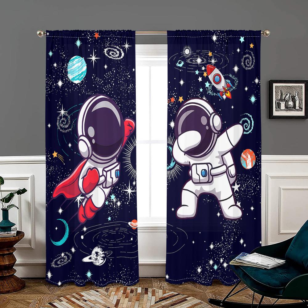 2 Pieces, Astronaut Curtains in Galactic Space -30% Blackout - Suitable for Living Room, Bedroom and Home Decoration