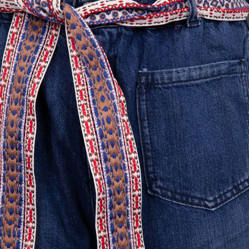 Pantalon jean foncé avec ceinture tissée style ethnique Femme PLEASE