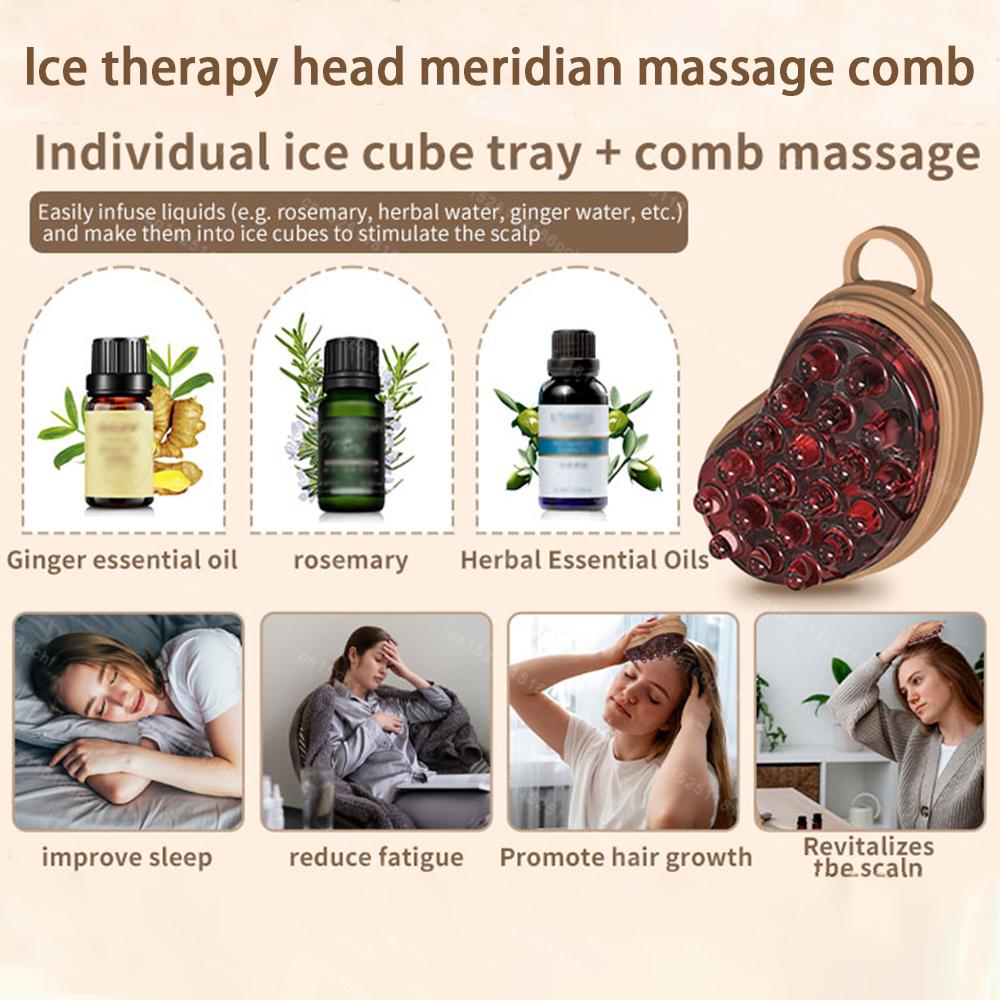 Silicone Rubber Ice Compress Head Therapy Massage Comb Cold Compress Scalp Contraction Massage Beauty Migraine Relief Stress