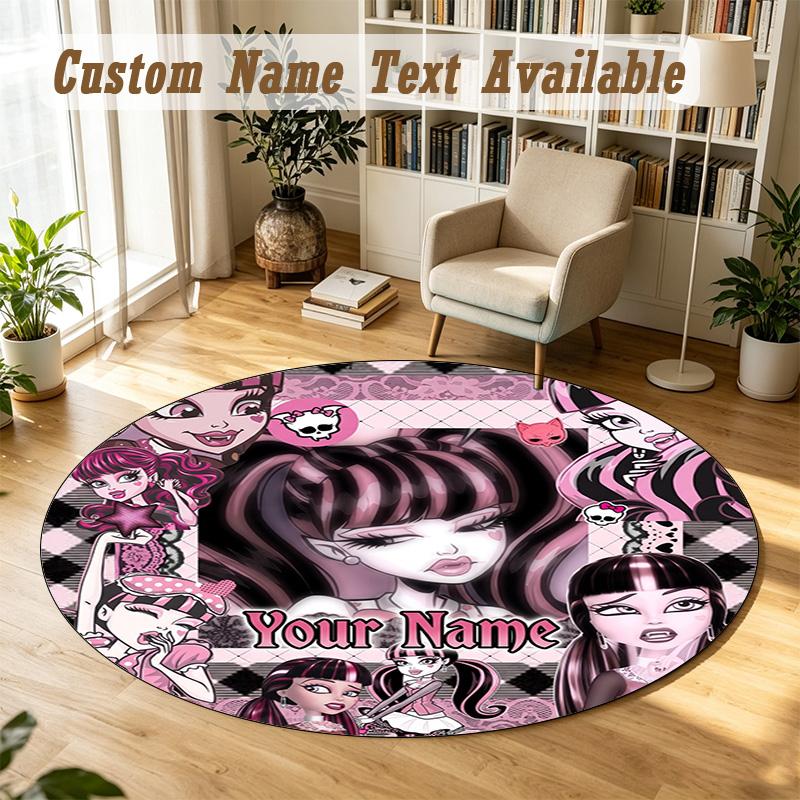 Monster High Personalized Round Rug Support Custom Name, Soft Home Decor Mat