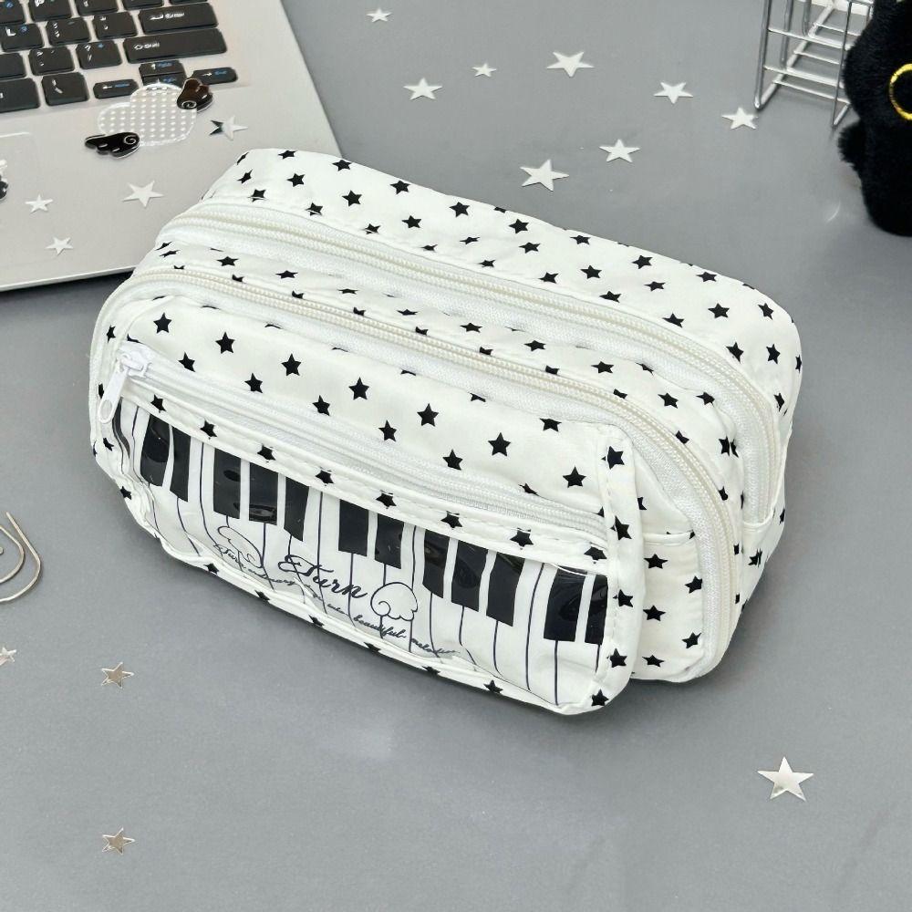 Bedrukte Ster Potlood Opbergtas Grote Capaciteit Make-up Tas Piano Toetsenbord Potlood Etui Kinderen